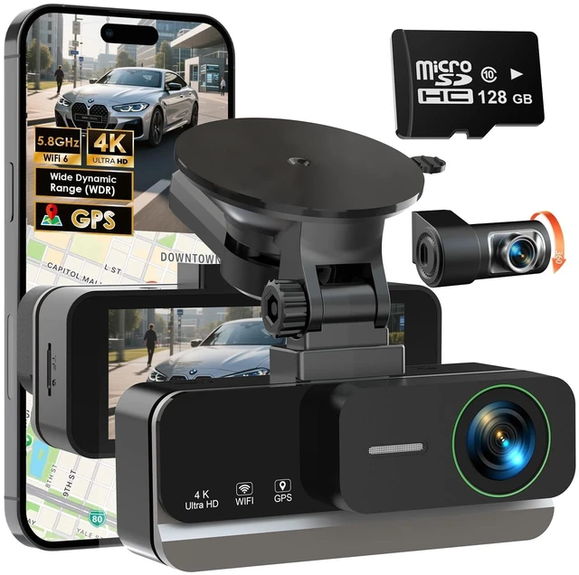 Main image of 4K+4K Dash Cam Front and Rear, Free 128GB Card Included, 5.8GHz WiFi-20MB/s Fast Download, Dash Camera for Cars with Accurate GPS, G-Sensor, WDR Night Vision, 3.39" IPS Screen, 24H Parking Mode
