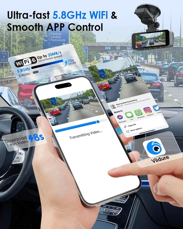 Alt view image 4 of 5 - 4K+4K Dash Cam Front and Rear, Free 128GB Card Included, 5.8GHz WiFi-20MB/s Fast Download, Dash Camera for Cars with Accurate GPS, G-Sensor, WDR Night Vision, 3.39" IPS Screen, 24H Parking Mode