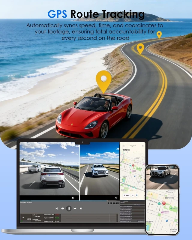 Alt view image 5 of 5 - 4K+4K Dash Cam Front and Rear, Free 128GB Card Included, 5.8GHz WiFi-20MB/s Fast Download, Dash Camera for Cars with Accurate GPS, G-Sensor, WDR Night Vision, 3.39" IPS Screen, 24H Parking Mode