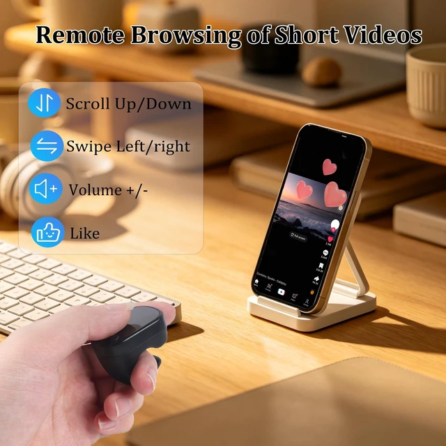 Alt view image 3 of 5 - Bluetooth Air Finger Ring Mouse, Rechargeable Wearable Mini Handheld Mouse, Remote Page Turner for EBook/Short Video Scrolling/Camera Shutter, Compatible with PC Laptop Mac Phone Tablet-Black