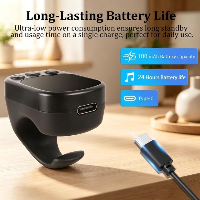 Alt view image 4 of 5 - Bluetooth Air Finger Ring Mouse, Rechargeable Wearable Mini Handheld Mouse, Remote Page Turner for EBook/Short Video Scrolling/Camera Shutter, Compatible with PC Laptop Mac Phone Tablet-Black