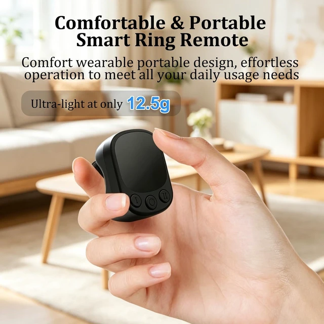 Alt view image 5 of 5 - Bluetooth Air Finger Ring Mouse, Rechargeable Wearable Mini Handheld Mouse, Remote Page Turner for EBook/Short Video Scrolling/Camera Shutter, Compatible with PC Laptop Mac Phone Tablet-Black