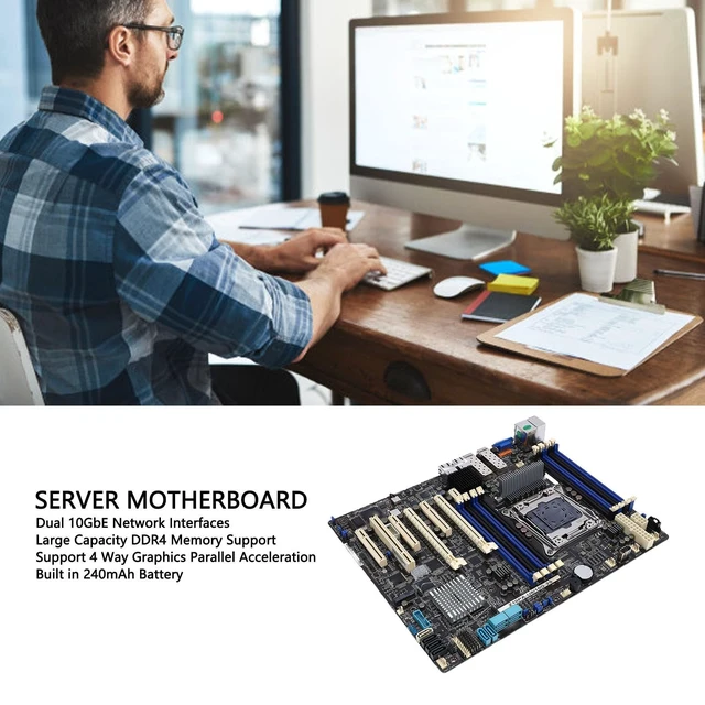 Alt view image 5 of 5 - Wisoqu Server Motherboard, Fit for LGA2011 3 Socket Single CPU Support E5 1600 2600 v3 v4 Series, with 8 DDR4 DIMM Slots and 7 PCIe 3.0 x16 Slots