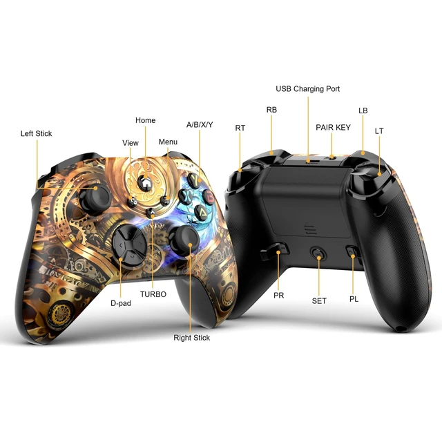 Alt view image 2 of 5 - Dinosoo Wireless Controller for Xbox Series X^^S, Xbox One & PC, Bluetooth, 4 Vibration Motors, Turbo, Macro, 3.5mm Headphone Jack Steampunk - Upgrading with a PC Before Connecting to X-Box