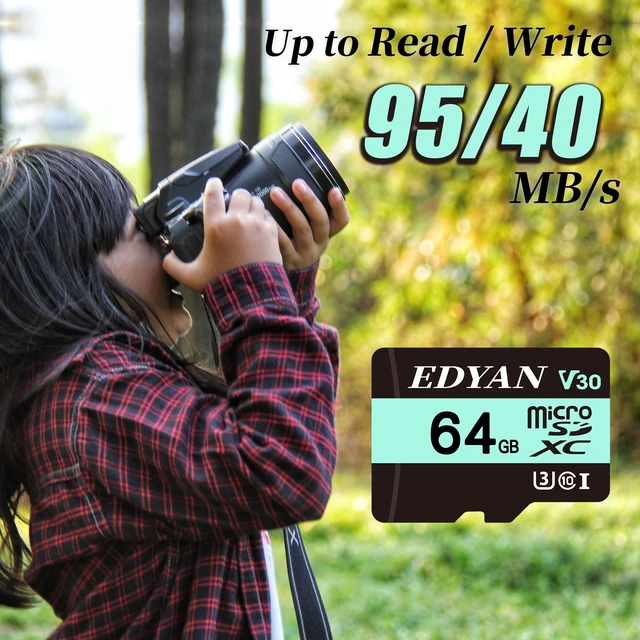 Alt view image 2 of 5 - EDYAN 64GB Micro SD Card, 95MB/s, U3 V30, 4K Video Security Camera