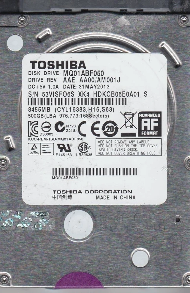 Alt view image 4 of 5 - Toshiba MQ01ABF050 500 GB 2.5" Internal Bare/OEM Hard Drive