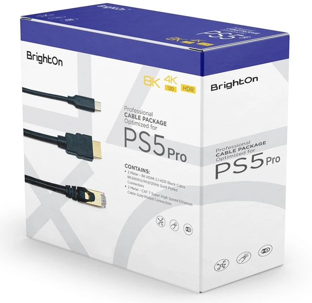 Main image of BrightOn - Optimized Set Compatible with PS5 PRO ^^ 8K HDMI 2.1 HDR 8K@60Hz/4K@120Hz Gold Plated ^^ CAT 7 Super High Speed Gold Plated ^^ Fast Charge Cable (PS5 PRO)