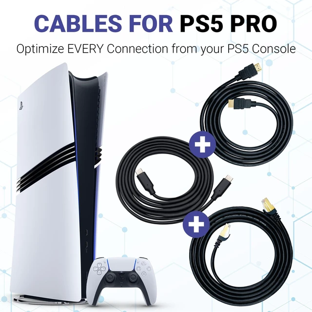 Alt view image 2 of 5 - BrightOn - Optimized Set Compatible with PS5 PRO ^^ 8K HDMI 2.1 HDR 8K@60Hz/4K@120Hz Gold Plated ^^ CAT 7 Super High Speed Gold Plated ^^ Fast Charge Cable (PS5 PRO)