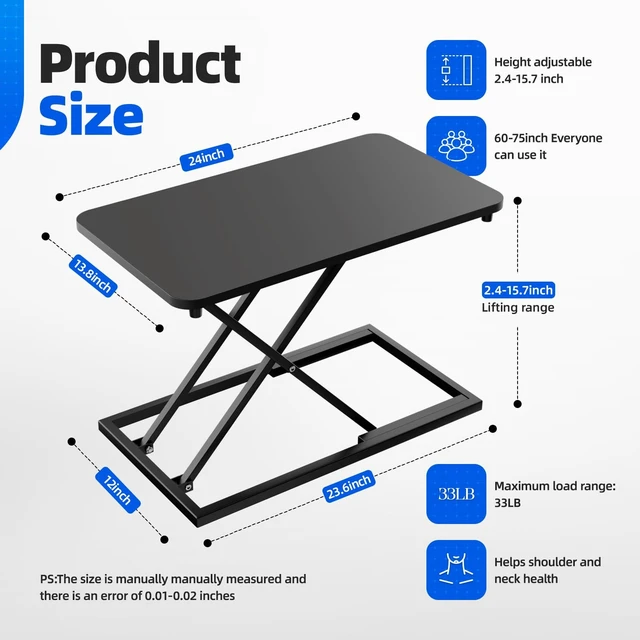 Alt view image 3 of 5 - Hoodutric Standing Desk Converter Height Adjustable, Sit to Stand up Desk Riser Computer Workstation use in Laptop and Single Monitor Ergonomic Desktop Workstation for Home Office - Black
