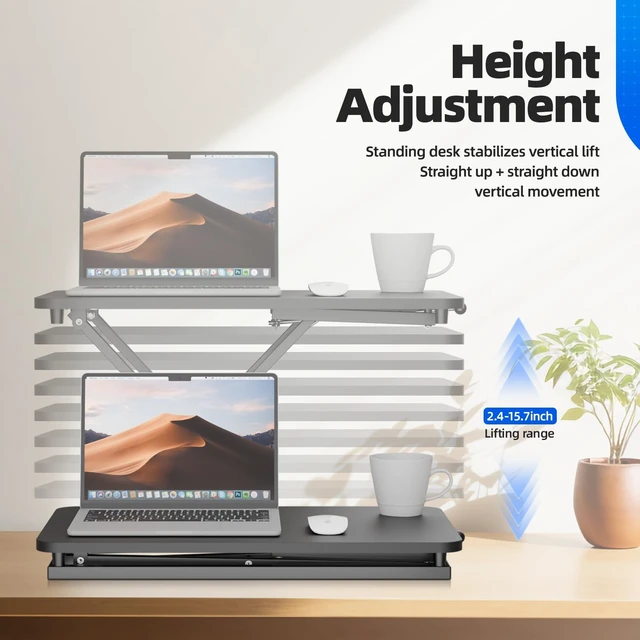 Alt view image 4 of 5 - Hoodutric Standing Desk Converter Height Adjustable, Sit to Stand up Desk Riser Computer Workstation use in Laptop and Single Monitor Ergonomic Desktop Workstation for Home Office - Black