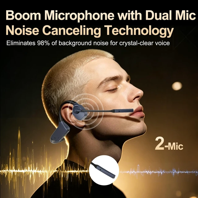 Alt view image 3 of 5 - Bone Conduction Headphones with Mic Boom, Open Ear Wireless Bluetooth Headset with USB Dongle for PC, AI Noise Cancelling Microphone, Wireless Headset for Office Call Remote Work Driving