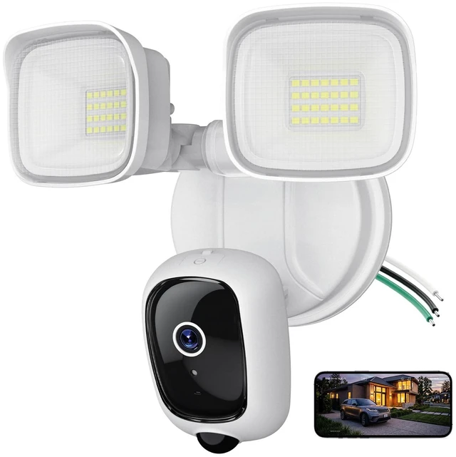 Main image of Meloght 2K Hardwired Flood Light Camera, 3500LM Dual-Head Outdoor Security Camera with Color Night Vision, 5G/2.4G WiFi, PIR Motion Detection, Siren, 2-Way Audio, IP65, Compatible with Alexa & Google