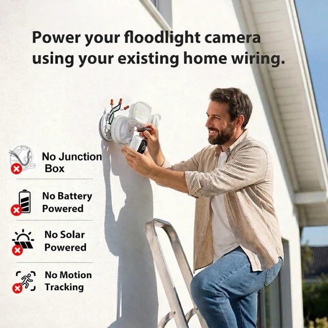 Alt view image 2 of 5 - Meloght 2K Hardwired Flood Light Camera, 3500LM Dual-Head Outdoor Security Camera with Color Night Vision, 5G/2.4G WiFi, PIR Motion Detection, Siren, 2-Way Audio, IP65, Compatible with Alexa & Google