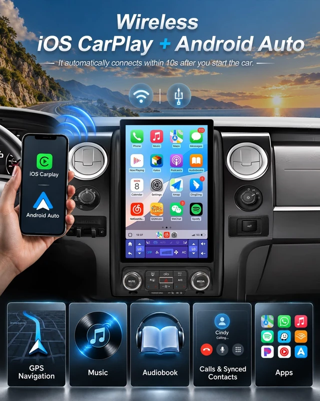 Alt view image 4 of 5 - 12.95" Car Radio Stereo Upgrade for Ford F150 2013 2014,Wireless CarPlay Android Auto,Android 13 Head Unit with WiFi SWC GPS 4+64GB