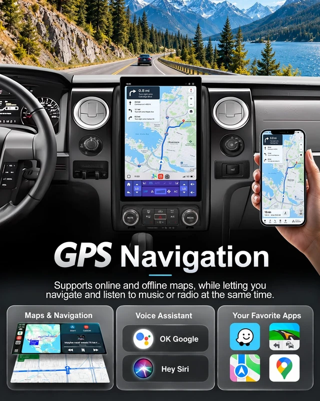 Alt view image 5 of 5 - 12.95" Car Radio Stereo Upgrade for Ford F150 2013 2014,Wireless CarPlay Android Auto,Android 13 Head Unit with WiFi SWC GPS 4+64GB