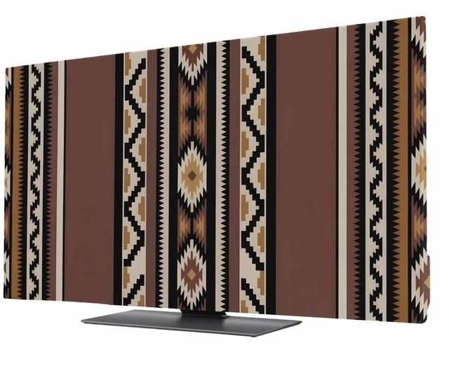 Main image of TV Cover 65'', Brown Boho Elastic Stretch TV Screen Dust Cover Indoor, Vintage Ethnic Tribe Retro Abstract Art Washable Anti-Dust & Scratch Protector Covers, Universal Fit for Flat Curved LED LCD TVs