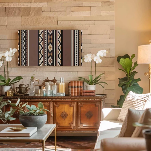 Alt view image 4 of 5 - TV Cover 65'', Brown Boho Elastic Stretch TV Screen Dust Cover Indoor, Vintage Ethnic Tribe Retro Abstract Art Washable Anti-Dust & Scratch Protector Covers, Universal Fit for Flat Curved LED LCD TVs