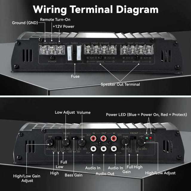 Alt view image 3 of 5 - Car Amplifier 4 Channel, Amplifier Car Audio, 4 Channel Amp, 5800W Peak Power Silver Aluminum Alloy Car Stereo Audio Amplifier for Car Speakers and Subwoofers