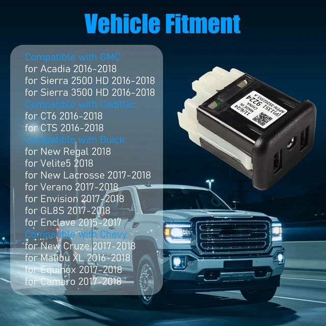 Alt view image 2 of 5 - GSNIZ USB Port Interface AUX Jack 13519224 13509942 13510854 23496501 Dual USB Port Interface Compatible with Cadillac Chevrolet GMC Chevy Buick 2016 2017 2018
