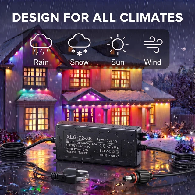 Alt view image 5 of 5 - 36V 2A Power Adapter Charge for Govee Permanent Outdoor Light 2 and Pro