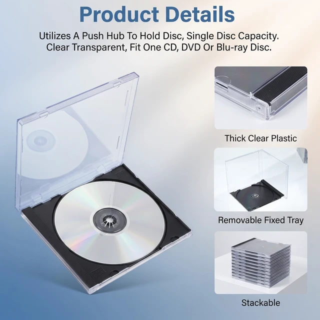 Alt view image 3 of 5 - 25 Pcs CD Jewel Cases, 10.4 mm Standard Single Clear CD Replacement Cases
