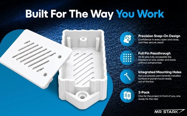 Alt view image 4 of 5 - Premium ESP32 Computer Case, 2-Pack, Inject Molded, Passthrough (White)