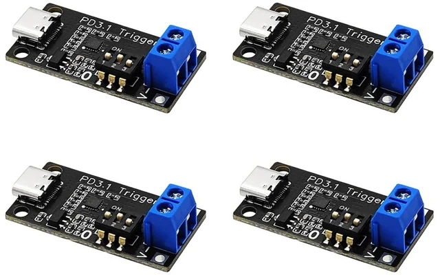 Main image of USB C PD Trigger Board, Type-C PD3.0/3.1 QC Decoy Module, 5V to 28V Adjustable Voltage, 140W 5A Fast Charge Power Trigger Module, USB-C Female Input (4-Pack)