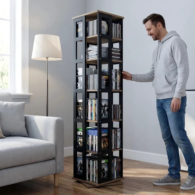 Alt view image 5 of 5 - Setmoi Heavy Duty CD Rack Tower, Media Storage Cabinet, 6 Tier Rotating Media Tower Rack for CDs, DVDs, Books and Game Discs, DVD Stand for Living Room, Home Office and Recording Room