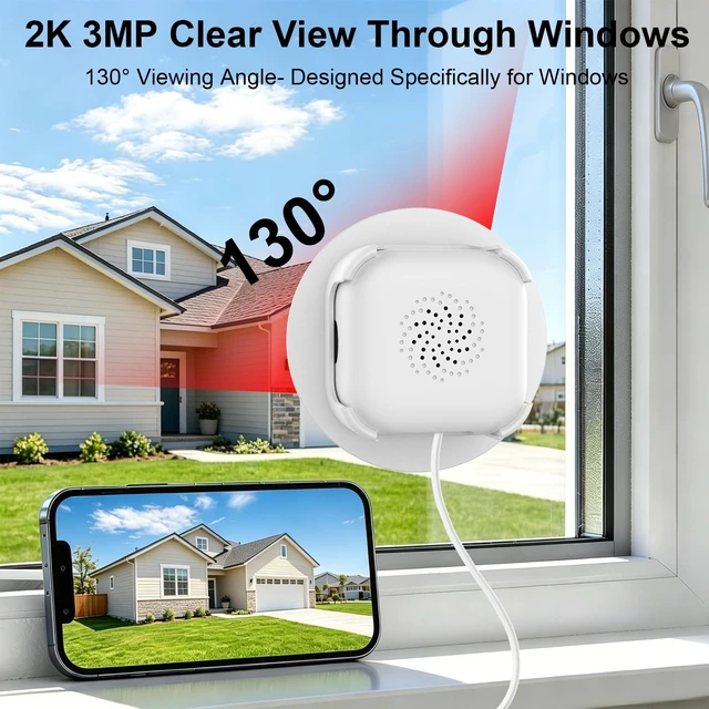 Alt view image 3 of 5 - BiOSAFETY 2K Window Indoor Camera for Home Security, 5G&2.4G WiFi Indoor Angled Window Cam Stick on Glass, Full Color Night Vision, 24/7 AI Human Detection for RV, Apartment