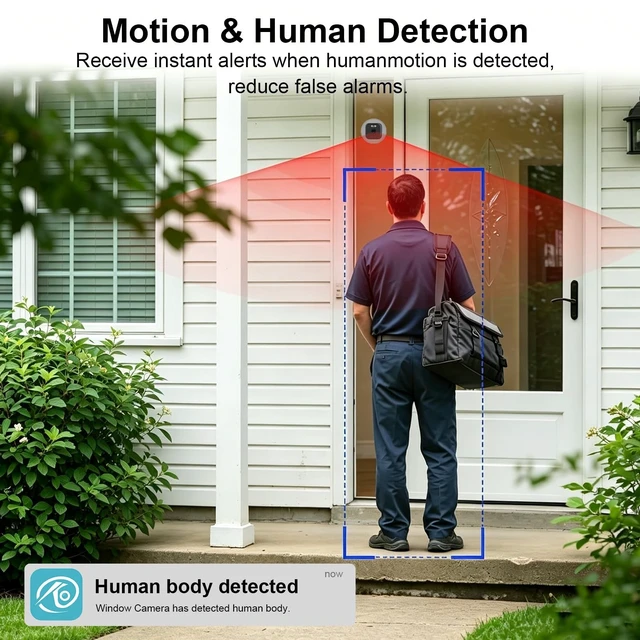 Alt view image 4 of 5 - BiOSAFETY 2K Window Indoor Camera for Home Security, 5G&2.4G WiFi Indoor Angled Window Cam Stick on Glass, Full Color Night Vision, 24/7 AI Human Detection for RV, Apartment