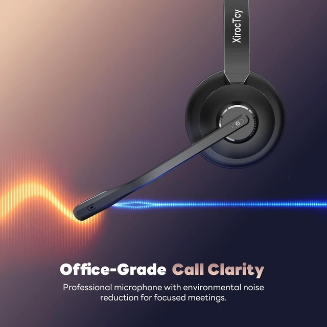 Alt view image 2 of 5 - XirocTcy Wireless Headset with Mic for Work, Bluetooth Headset, Mic Clear Calls, Wireless Headphones with AI Noise Cancelling Microphone (Bluetooth 5.3 & Mic Mute), for Laptop(Without US