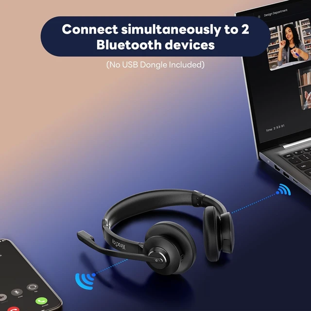 Alt view image 4 of 5 - XirocTcy Wireless Headset with Mic for Work, Bluetooth Headset, Mic Clear Calls, Wireless Headphones with AI Noise Cancelling Microphone (Bluetooth 5.3 & Mic Mute), for Laptop(Without US