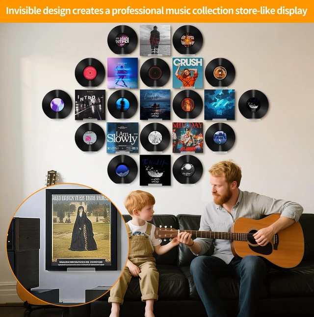 Alt view image 2 of 5 - VZZNN 40 Pack Vinyl Wall Mount (4 Inch),Clear Vinyl Record Holder,Suitable for Music Stores, Music Schools, Personal Collectors to Hang Albums on the Wall and Decorate Home offices