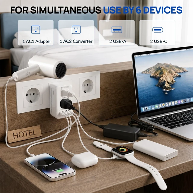 Alt view image 4 of 5 - 1200W Voltage Converter US to Europe for Hair Dryers, US to Worldwide