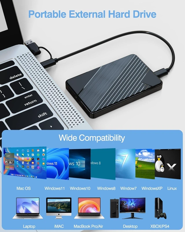 Alt view image 3 of 5 - 500GB External Hard Drive,USB 3.0 and USB-C Storage Expansion Mobile HDD