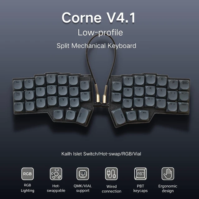 Alt view image 2 of 5 - CHOC Corne V4.1,Low Profile Split Ergonomic Mechanical Keyboard, 3x6 40% Layout, Wired, Hot-Swap, RGB,full Programmable with VIAL/QMK, Equipped with Kailh Whale DS Silent Mini Brown Switches (Black)