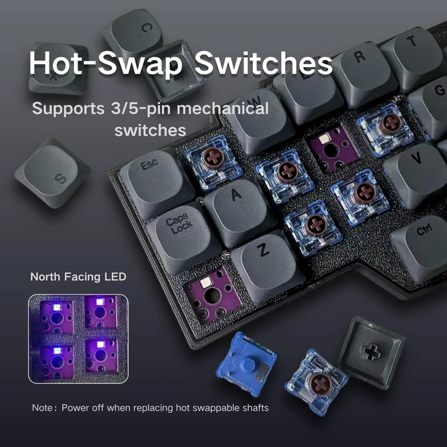 Alt view image 4 of 5 - CHOC Corne V4.1,Low Profile Split Ergonomic Mechanical Keyboard, 3x6 40% Layout, Wired, Hot-Swap, RGB,full Programmable with VIAL/QMK, Equipped with Kailh Whale DS Silent Mini Brown Switches (Black)