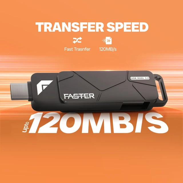 Alt view image 3 of 5 - FASTER FU-10 128GB Dual USB-A & USB-C Flash Drive