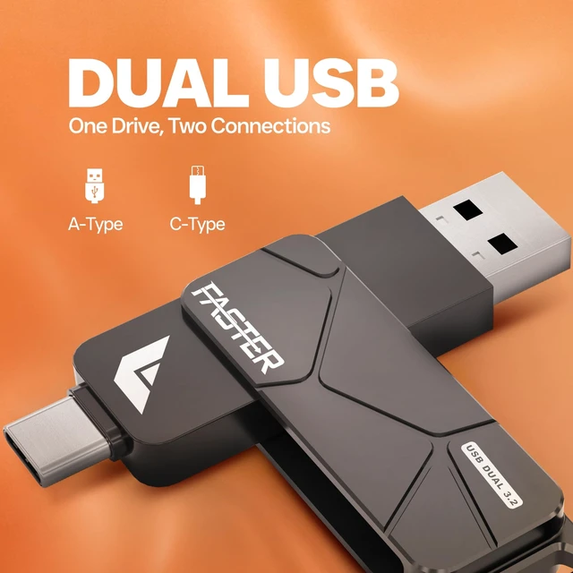 Alt view image 5 of 5 - FASTER FU-10 128GB Dual USB-A & USB-C Flash Drive