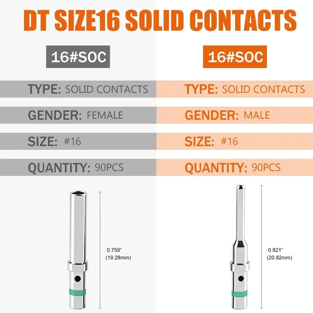 Alt view image 2 of 5 - ZHSIXMO Deutsch Pin Connector Kit 90 Pairs Deutsch Solid Pin and Socket DT Contact/Terminal, DT Connector Contact Size 16 Male Pin/Female Socket, Suit for Wire Size 14-20AWG