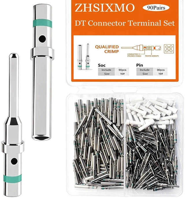 Main image of ZHSIXMO Deutsch Pin Connector Kit 90 Pairs Deutsch Solid Pin and Socket DT Contact/Terminal, DT Connector Contact Size 16 Male Pin/Female Socket, Suit for Wire Size 14-20AWG