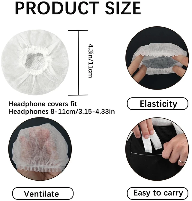 Alt view image 2 of 5 - 1000 Pack Disposable Headphone Covers White Non-Woven Headset Ear Covers Sweat Proof Sanitary Earphone Cushion Protectors for Over-Ear Headphones (8-11cm) Gym Salon Call Center School Office
