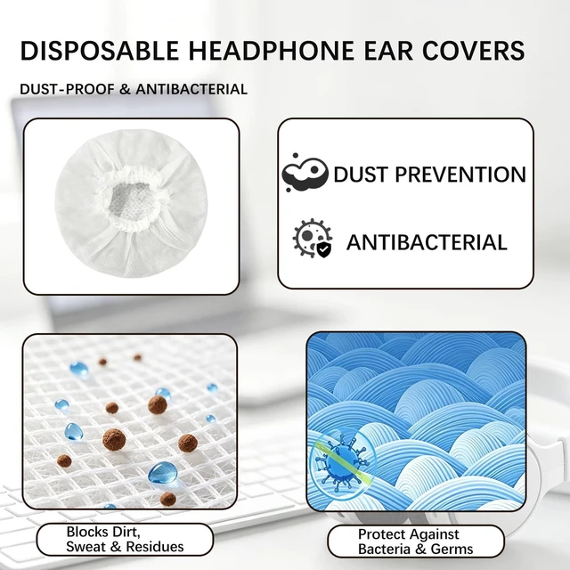 Alt view image 4 of 5 - 1000 Pack Disposable Headphone Covers White Non-Woven Headset Ear Covers Sweat Proof Sanitary Earphone Cushion Protectors for Over-Ear Headphones (8-11cm) Gym Salon Call Center School Office