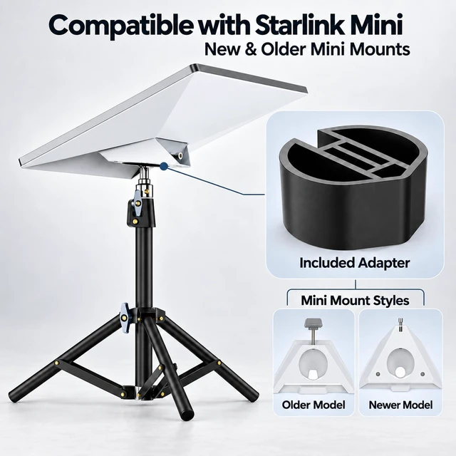 Alt view image 4 of 5 - Starlink mini Tripod Mount Compatible with New and Old Starlink Mini Models Adjustable 16.5-23.6 in Stand with Adapter, 3 Foot Pads, 3 Ground Stakes and Carry Bag for Camping and RV Trips
