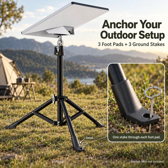 Alt view image 3 of 5 - Starlink mini Tripod Mount Compatible with New and Old Starlink Mini Models Adjustable 16.5-23.6 in Stand with Adapter, 3 Foot Pads, 3 Ground Stakes and Carry Bag for Camping and RV Trips