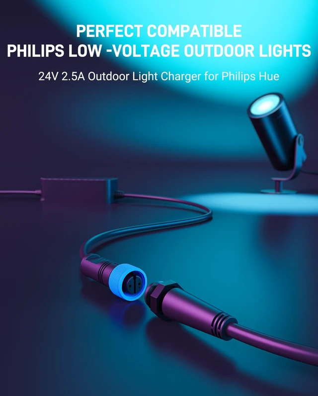Alt view image 5 of 5 - PowerGpt Weatherproof Power Supply for Philips Hue Outdoor Low Voltage Lights, 60W/24V Power Adapter Replacement for Lily Spot/XL Spot, Calla Pathway, Impress Pedestal, Impress Wall (6.9Ft)