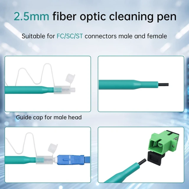 Alt view image 2 of 3 - 2.5mm Fiber Optic Connector Cleaning Pen for SC/ST/FC, 800+ Cleans 5-Pack