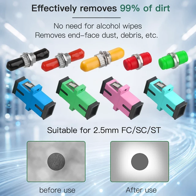 Alt view image 3 of 3 - 2.5mm Fiber Optic Connector Cleaning Pen for SC/ST/FC, 800+ Cleans 5-Pack