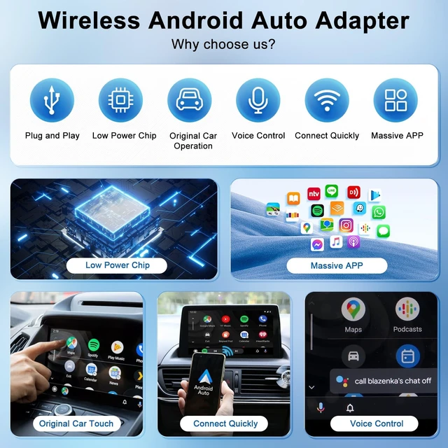 Alt view image 2 of 5 - Uniytriox Android Auto Wireless Adapter, Android Auto Dongle with 5GHz WiFi, Supports Online Update, for OEM Wired Android Auto Model, Wireless Carplay Compatible with Android 11 and Abo
