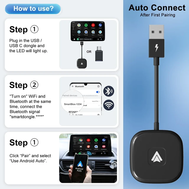 Alt view image 5 of 5 - Uniytriox Android Auto Wireless Adapter, Android Auto Dongle with 5GHz WiFi, Supports Online Update, for OEM Wired Android Auto Model, Wireless Carplay Compatible with Android 11 and Abo